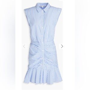 Veronica Beard Bell Bottom Ruched Striped Shirtdress - 00